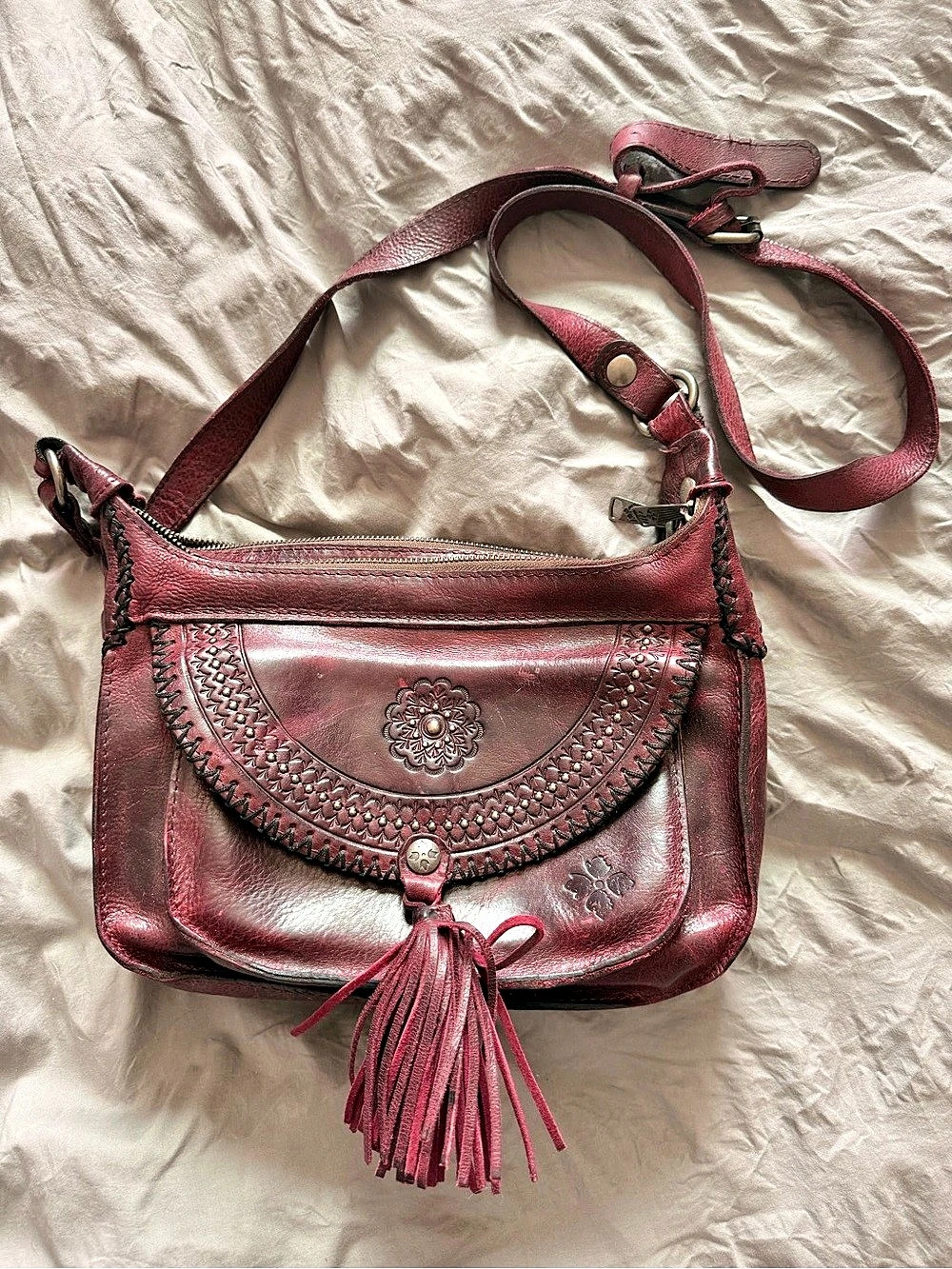 Patricia Nash Camila Crossbody Bag in Burgundy Leather
